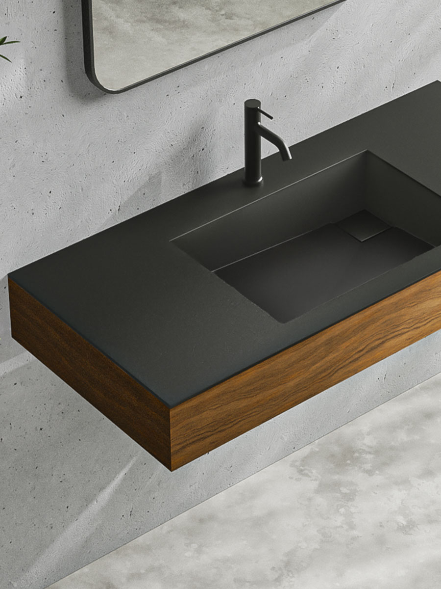 ウォールナットの洗面台/タイル天板・左壁付け仕様 ラヴィタスW1200 ブラック×カラカッタ | 洗面台 | 住宅設備機器（洗面