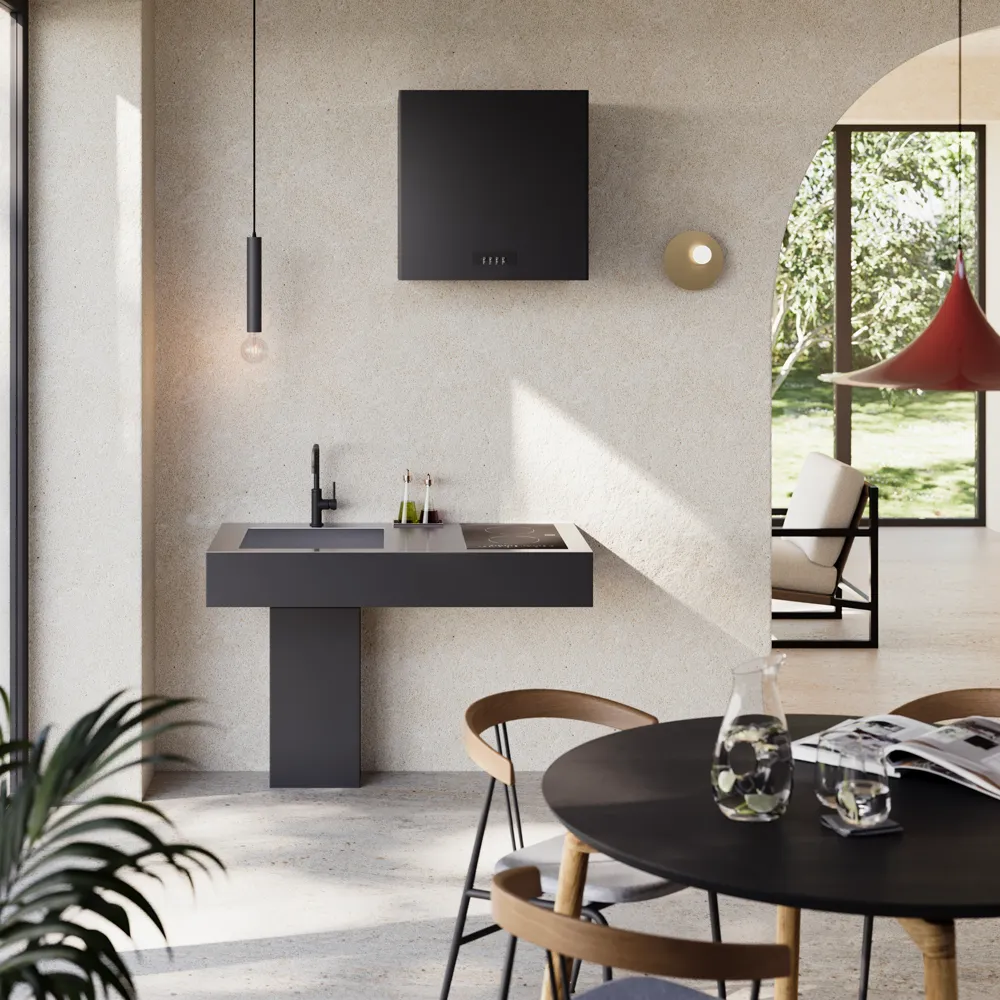 レヴロックW1800SUS ヘアライン マットグレー 1口IH 右シンク 配管