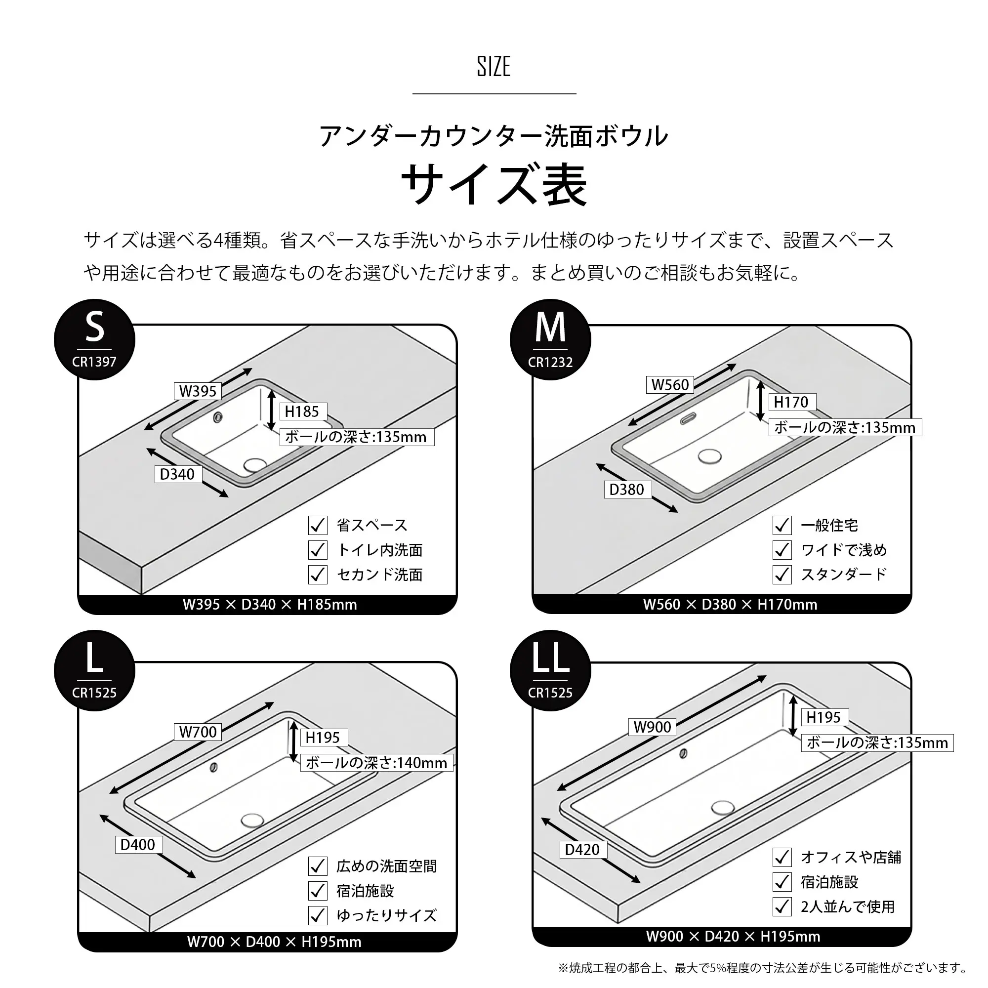 アンダーカウンター洗面ボウル CR1232 W560 ホワイト | 洗面ボウル