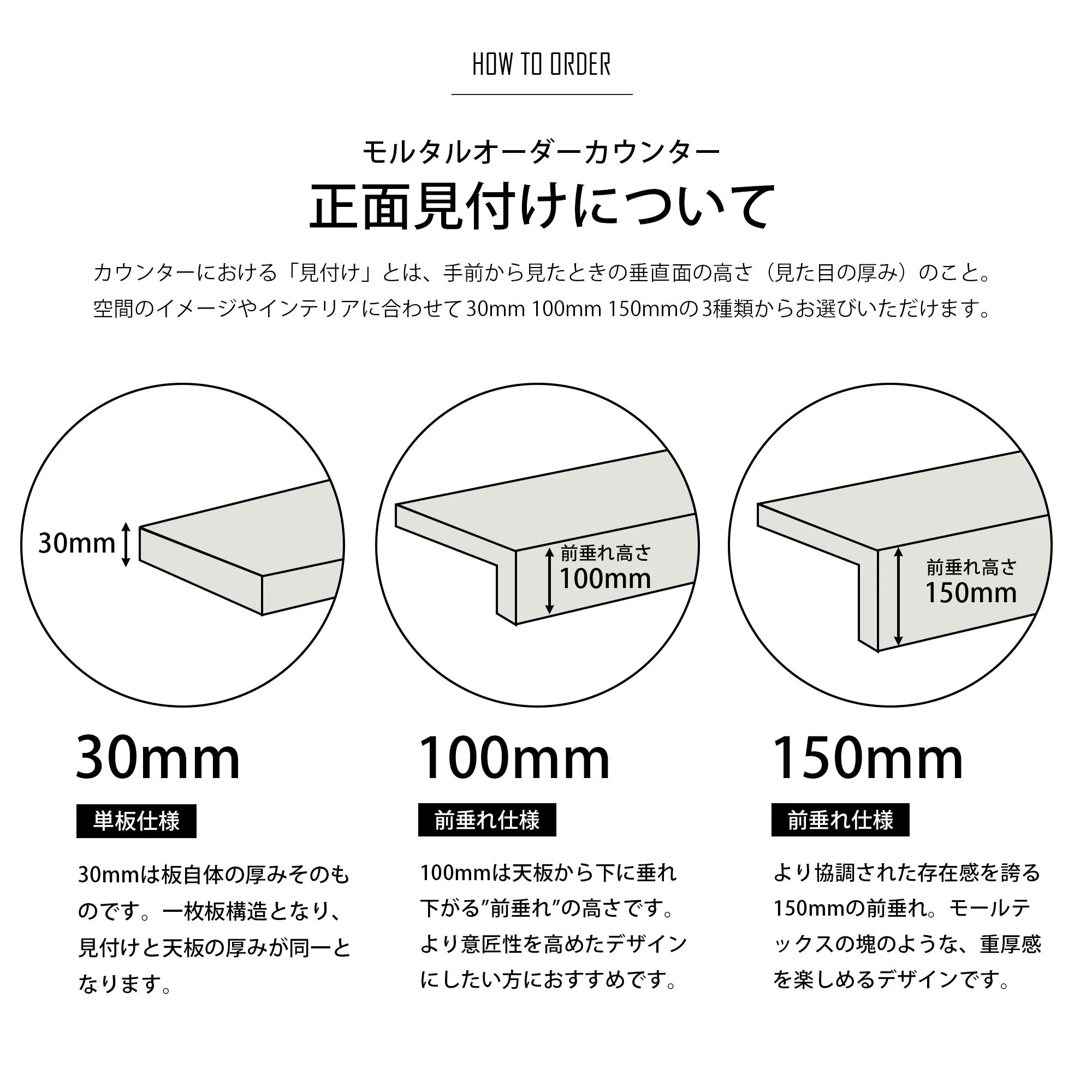 モルタルオーダーカウンターモルタルダーク 幅S/奥行S/正面見付け30mm